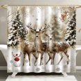 Christmas Deer Snow Scene Bathroom Decor Set White Trees Red Toys