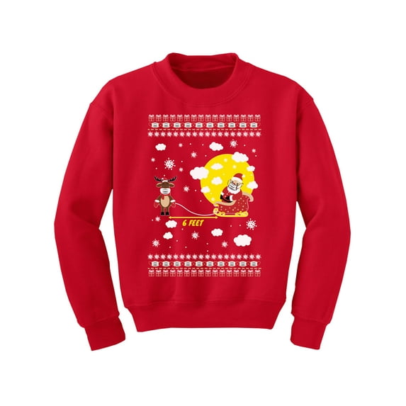 Christmas Deer Sweater for Girls Boys Santa in Mask Sweater Xmas Sweatshirt Six Feet Christmas Sweater for Kids Holiday Gifts Santa's Reindeer Top