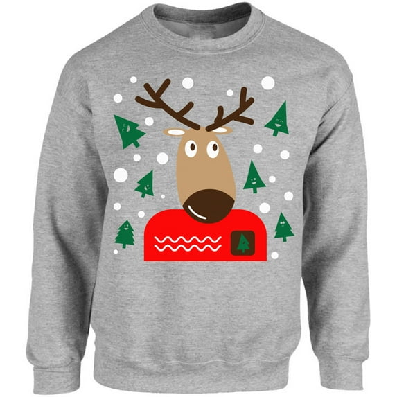 Christmas Deer Sweatshirt Men Women Sweater - S M L XL 2XL 3XL 4XL 5XL Xmas Graphic Tee - Xmas Crewneck for Her Him Holiday Gifts