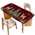 thumbnail image 1 of Christmas Deer Table Cloths for 4 Foot Rectangle Tables, Winter Xmas Snowflakes Bow Tree Red Black Patio Waterproof Elastic Fitted Tablecloths, Washable Rectangular Table Cover for Camping, 1 of 8