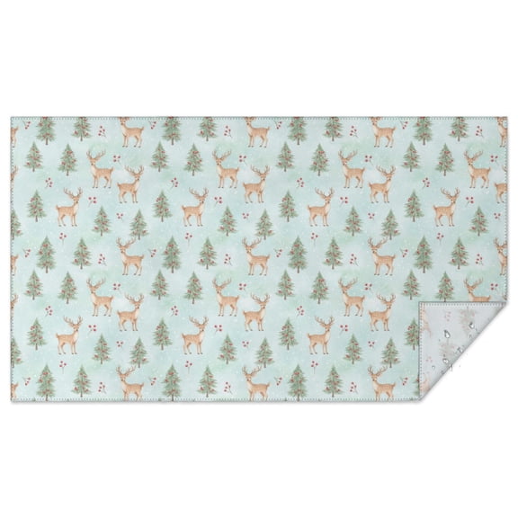 Christmas Deer Tree Light Blue Pattern Rectangular Tablecloth 60x102 Inch, Waterproof Stain Resistant Decorative Table Cover for Dining, Party & Wedding