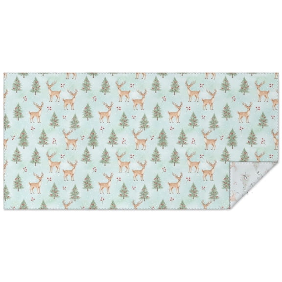 Christmas Deer Tree Light Blue Pattern Rectangular Tablecloth 60x120 Inch, Waterproof Stain Resistant Decorative Table Cover for Dining, Party & Wedding