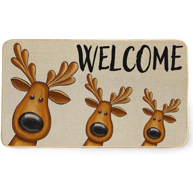 Christmas Deer Winter Front Door Mat Outdoor Waterproof Durable