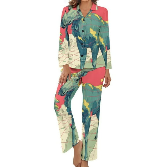 Christmas Deer Women's Long Sleeve Flannel Pajama Set Sleepwear M