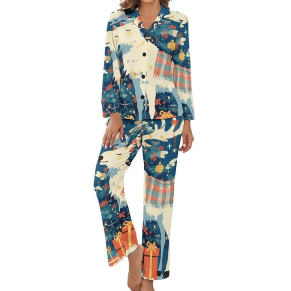 Christmas Deer Women's Long Sleeve Flannel Pajama Set Sleepwear S