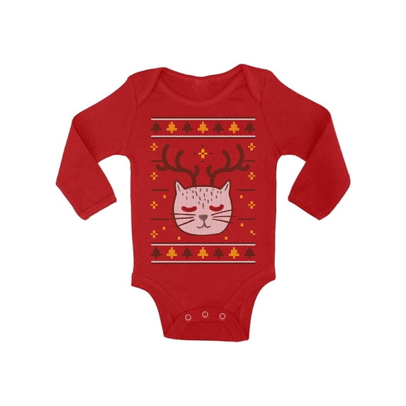 Christmas Deer and Cat Baby Long Sleeve Bodysuit Funny Xmas One Piece Top Baby Girls Baby Boys Happy Holidays Gifts
