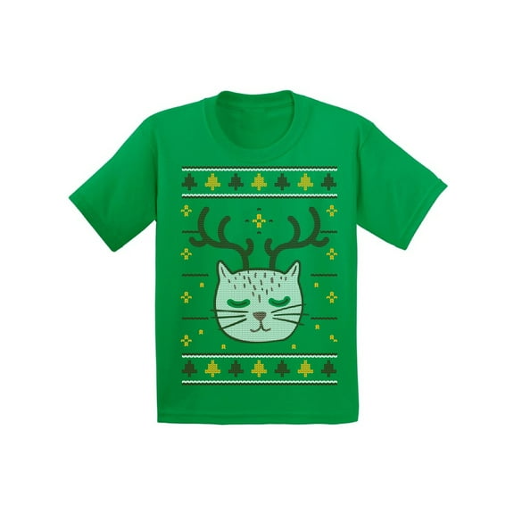 Christmas Deer and Cat Kids Shirt Funny Xmas T-Shirt for Children Girls Boys Happy Holidays New Year Gifts