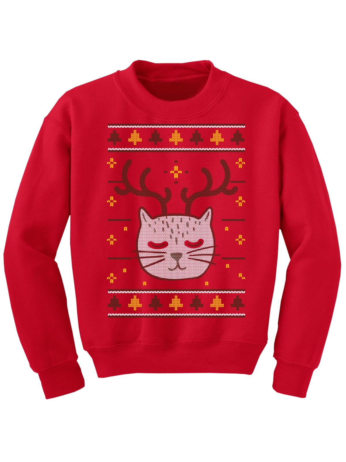 Tstars Boys Unisex Ugly Christmas Sweater Santa Claws Cat Kids