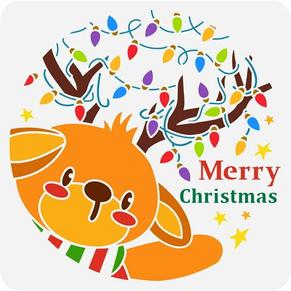 Christmas Deer and Lantern Stencil