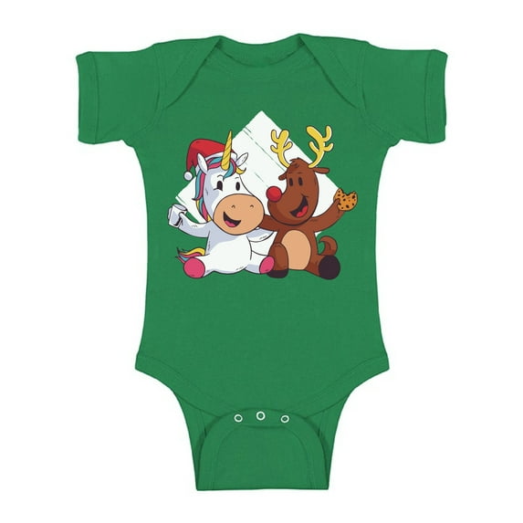 Christmas Deer and Unicorn Baby Short Sleeve Bodysuit Xmas One Piece Top Baby Girls Baby Boys Happy New Year Gifts
