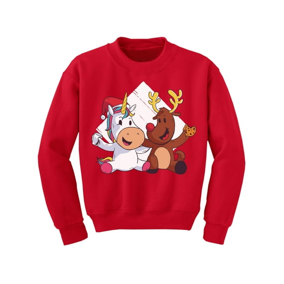 Christmas Deer and Unicorn Kids Sweater Xmas Sweatshirt for Girls Boys Happy Holidays New Year Gifts