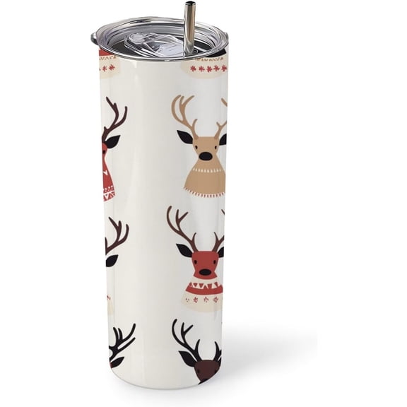 Christmas Deer insulated tumblers，Christmas Deer coffee cup Gift，Christmas Deer Drinking Glasses-Tea Cup-Coffee Mug tumbler with lid and straw 20 oz insulated tumbler cups