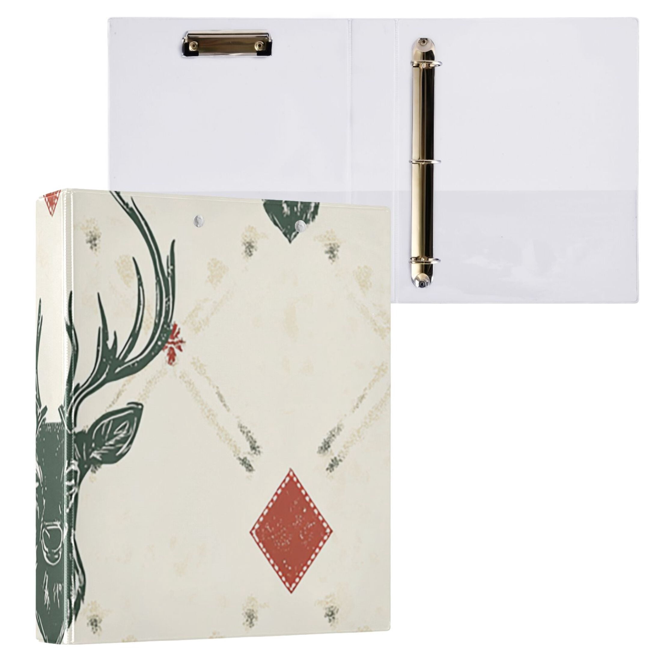 Christmas Deers 3 Ring Binders 1.5 inch Hardcover File Folders with Interior Pockets A4 Size Organizer for School Office Hospital