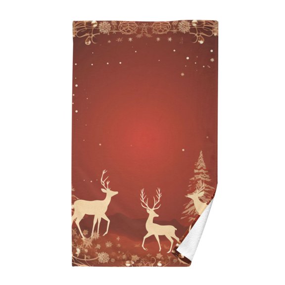Christmas Deers Cotton Face Towels Soft Hand Towel Absorbent Bathroom Towel for Kitchen Hotel Decoration