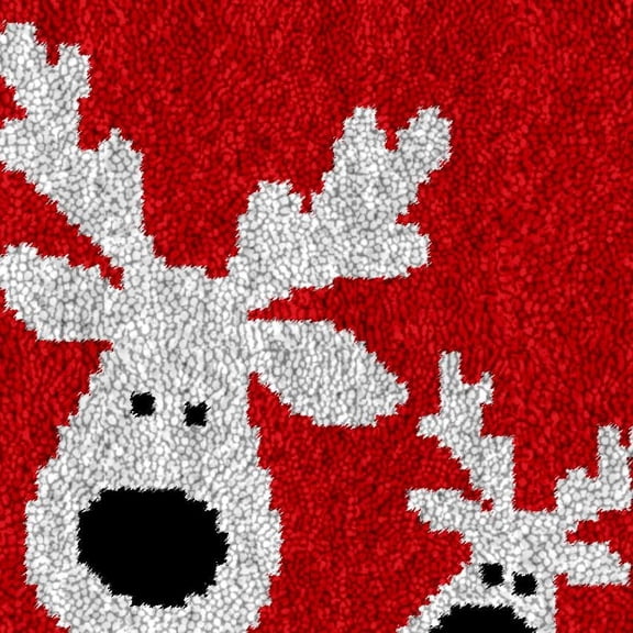 Christmas Deers Latch Hook Rug Kits for Kids Beginner Easy Printed Canvas Crochet Yarn Embroidery Mini-Carpet Hook and Latch Kit Children Handmade Craft 30x30cm