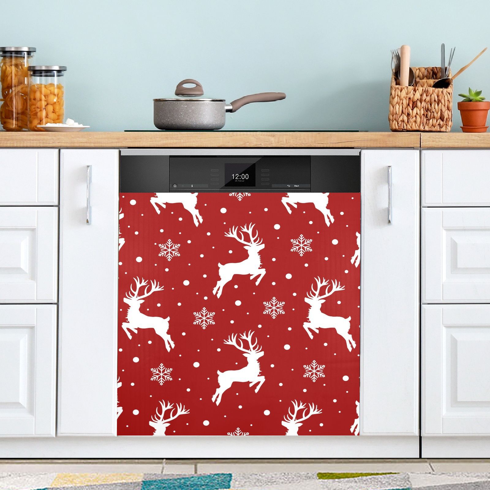Christmas Deers and Snowflake Dishwasher Cover Dishwasher Refrigerator Sticker
