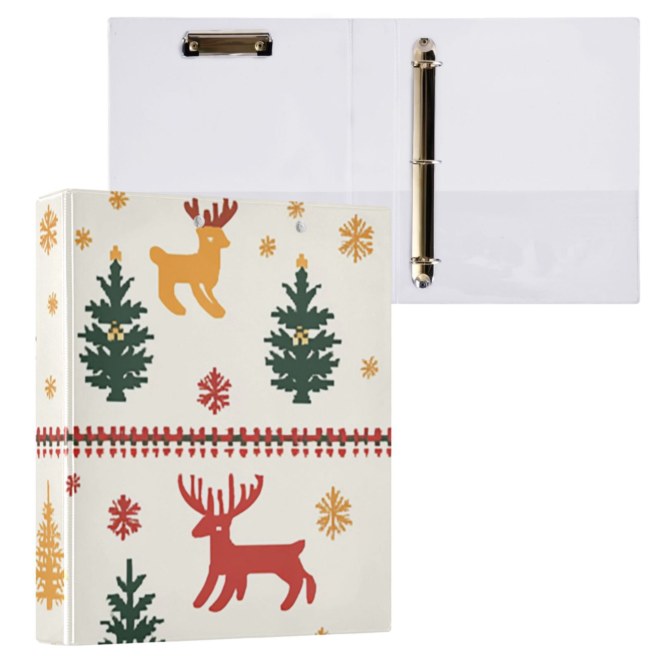 Christmas Deers Trees 3 Ring Binders 1.5 inch Hardcover File Folders with Interior Pockets A4 Size Organizer for School Office Hospital