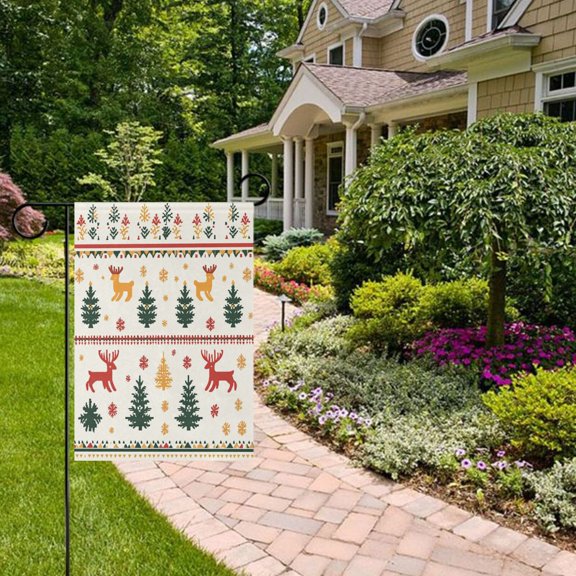 Christmas Deers Trees Garden Flag Double Sided 12 x 18 Inch Outside Yard Decoration Outdoor Flag