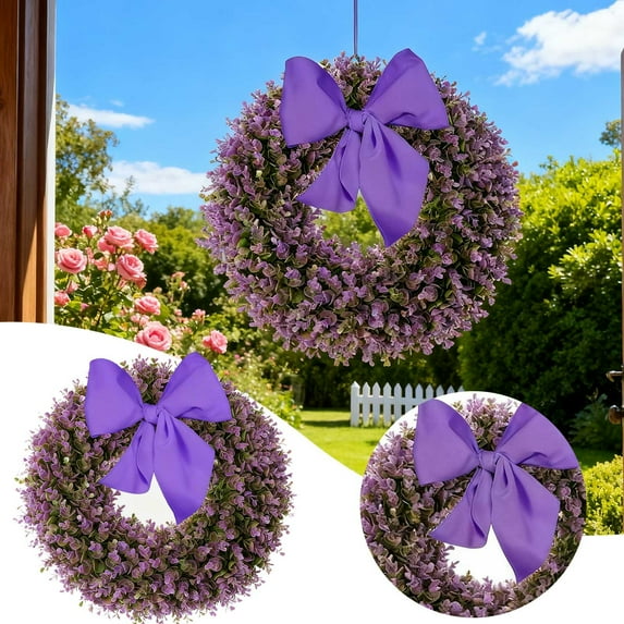 Christmas Deocrations 20 Inch Boxwood Bow Wreath for Front Door Artificial Spring Wreath, Farmhouse Wedding Green Year Round Indoor Outdoor Decor for Christmas Summer St Patricks Day, Plastic