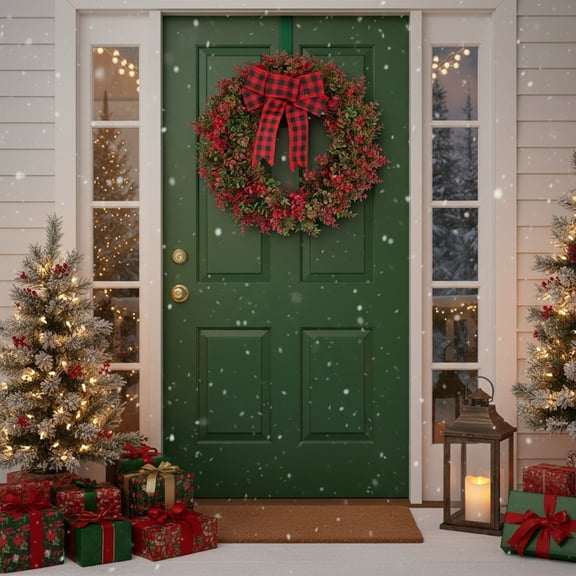 Christmas Deocrations Boxwood Bow Wreath 15.75 Inch Artificial Spring Wreath for Front Door, Farmhouse Wedding Green Year Round Indoor Outdoor Christmas Summer Decor, Plastic