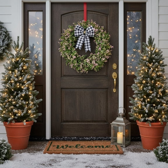 Christmas Deocrations Boxwood Bow Wreath 15.75 Inch Artificial Spring Wreath for Front Door, Farmhouse Wedding Green Year Round Indoor Outdoor Christmas Summer Decor, Plastic