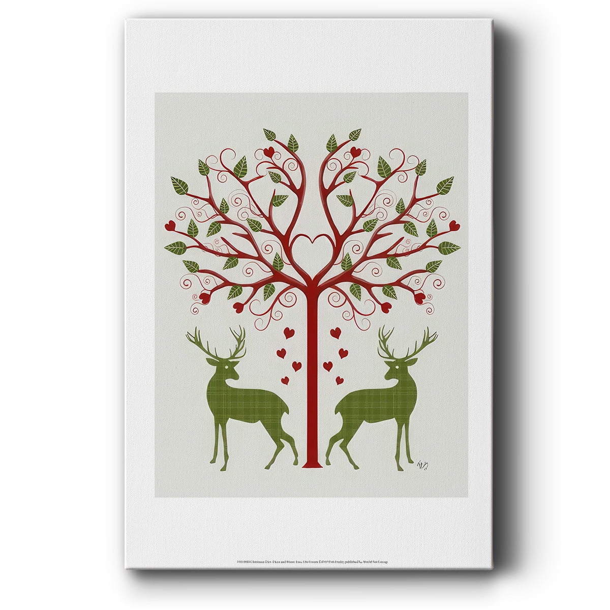 Christmas Des - Deer and Heart Tree, On Cream- Gallery Wrapped Canvas