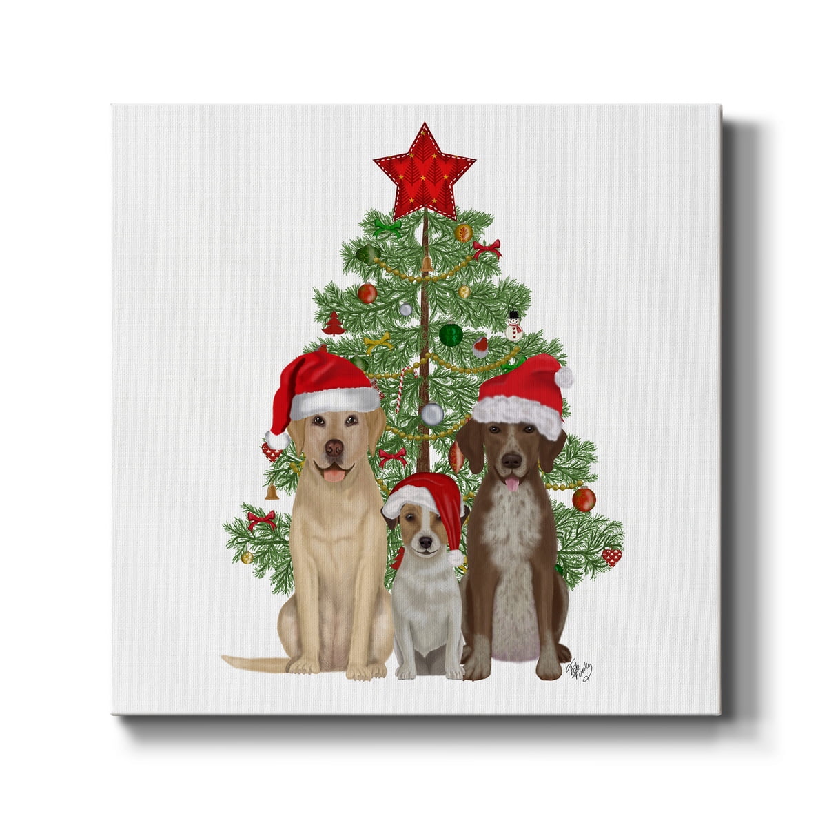 Christmas Des - Dog Trio Christmas Tree- Gallery Wrapped Canvas
