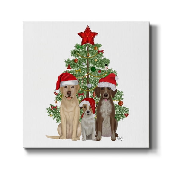 Christmas Des - Dog Trio Christmas Tree- Gallery Wrapped Canvas