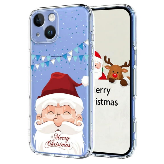 Christmas Design Case for iPhone 15 Plus, Cute Merry Christmas Pattern TPU Clear Shockproof Protective Lightweight Anti-Scratch Ultra Slim Wireless Charging Women Girls Cover, Christmas Santa