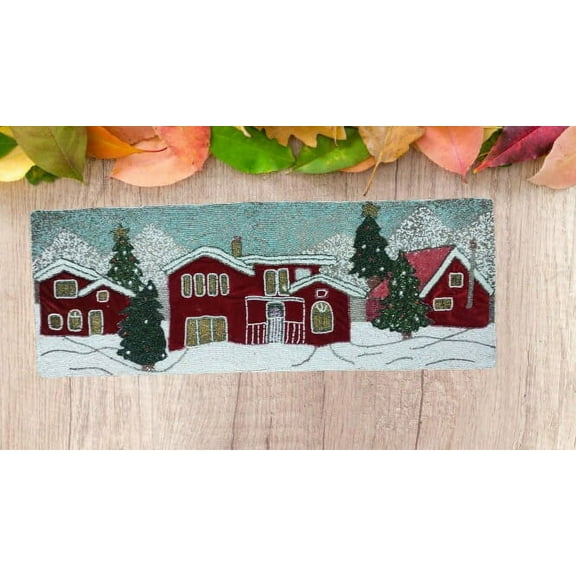 Christmas Designer Table Runner, Handmade Beads Table Runner, Luxury Table Topper 13X36 Inches