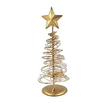 Christmas Desktop Decoration - Gold Metal Christmas Tree Decorations Wire Tabletop Trees with Star Toppers Festive Art Sculptures for Home Decor Christmas Holiday Table Mantel Shelf And