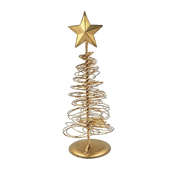 Christmas Desktop Decoration - Gold Metal Christmas Tree Decorations Wire Tabletop Trees with Star Toppers Festive Art Sculptures for Home Decor Christmas Holiday Table Mantel Shelf And