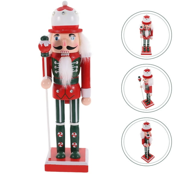 OULII Red Wooden Nutcracker Figurine Christmas Statue Holiday Decoration for Mantel and Shelves