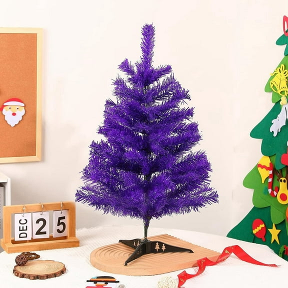 Christmas Desktop Purple Mini Christmas Tree - Small Artificial Tinsel Tree for Desktop Holiday Decorations, Festive Xmas Tabletop Ornament
