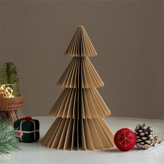 Christmas Desktop Tree Decoration - 9.84x3.54 Inch Paper Craft Holiday Scene Prop for Tabletop Display and Photo Shooting