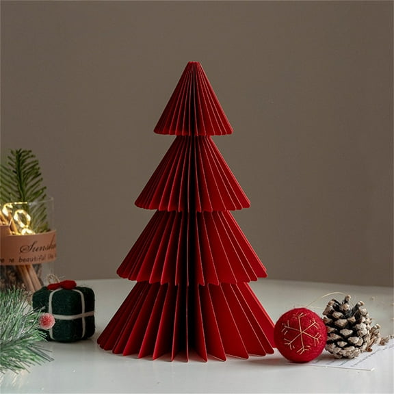 Christmas Desktop Tree Decoration - 9.84x3.54 Inch Paper Craft Holiday Scene Prop for Tabletop Display and Photo Shooting