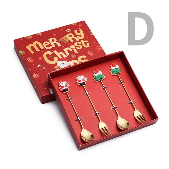 Christmas Dessert Spoon & Fork SetStainless Steel TablewareFestive Holiday Serving Utensils for Cocktails Parties Family Gatherings