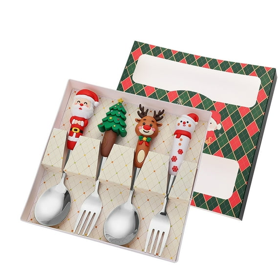 Christmas Dessert Spoon Set, Stainless Steel Mini Spoons, Snowman Cutlery Gift Box, Portable Silver Tableware for Coffee Tea Soup, Durable Holiday Serving Utensils