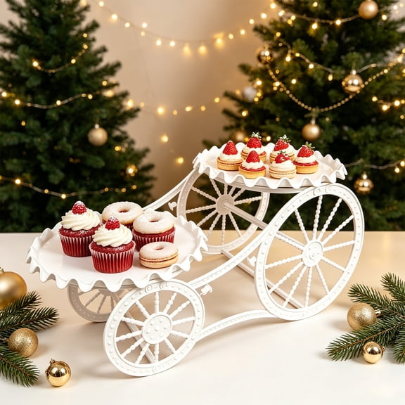 Christmas Dessert Stand, Two Tier Cake Display Tray with Wheels for Holiday Parties and Table Decor