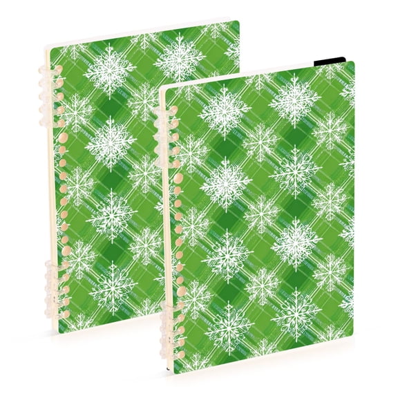 Christmas Diagonal Green Plaids Snowflakes Notebook Detachable Coil Notebook Diary Plan Book A5 Size 60 Pages 1 Pack