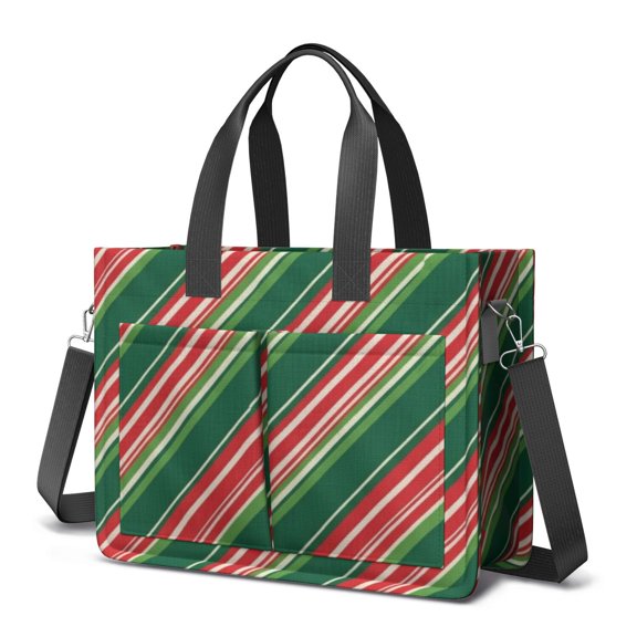 Christmas Diagonal Stripe Canvas Messenger Tote Bag, Nurse Handbag with Multi Pockets & Removable Strap, Large Capacity Gifts for Women Men Teacher Nurse