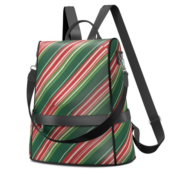 Christmas Diagonal Stripe Fashion Backpack, Convertible Shoulder Bag with Side Bottle Pockets & Convertible Strap, Large Capacity Gifts for Birthday Christmas Thanksgiving