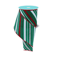 thumbnail image 1 of Christmas Diagonal Stripe Wired Ribbon - 4" x 10 Yards, Red, Green, Silver, White, Gift Wrapping, Wreath Decoration, Swag, Tree Topper Bow, Boxing Day, Fundraiser, Winter Decor, 1 of 2