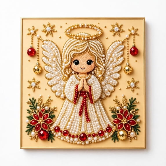 Christmas Diamond Art Angel Kits, DIY 5D Crystal Painting with Pearls Red Gold Gems, Holiday Christmas Angel Decorations for Home, Wall Art, Gift for Teens and Adults