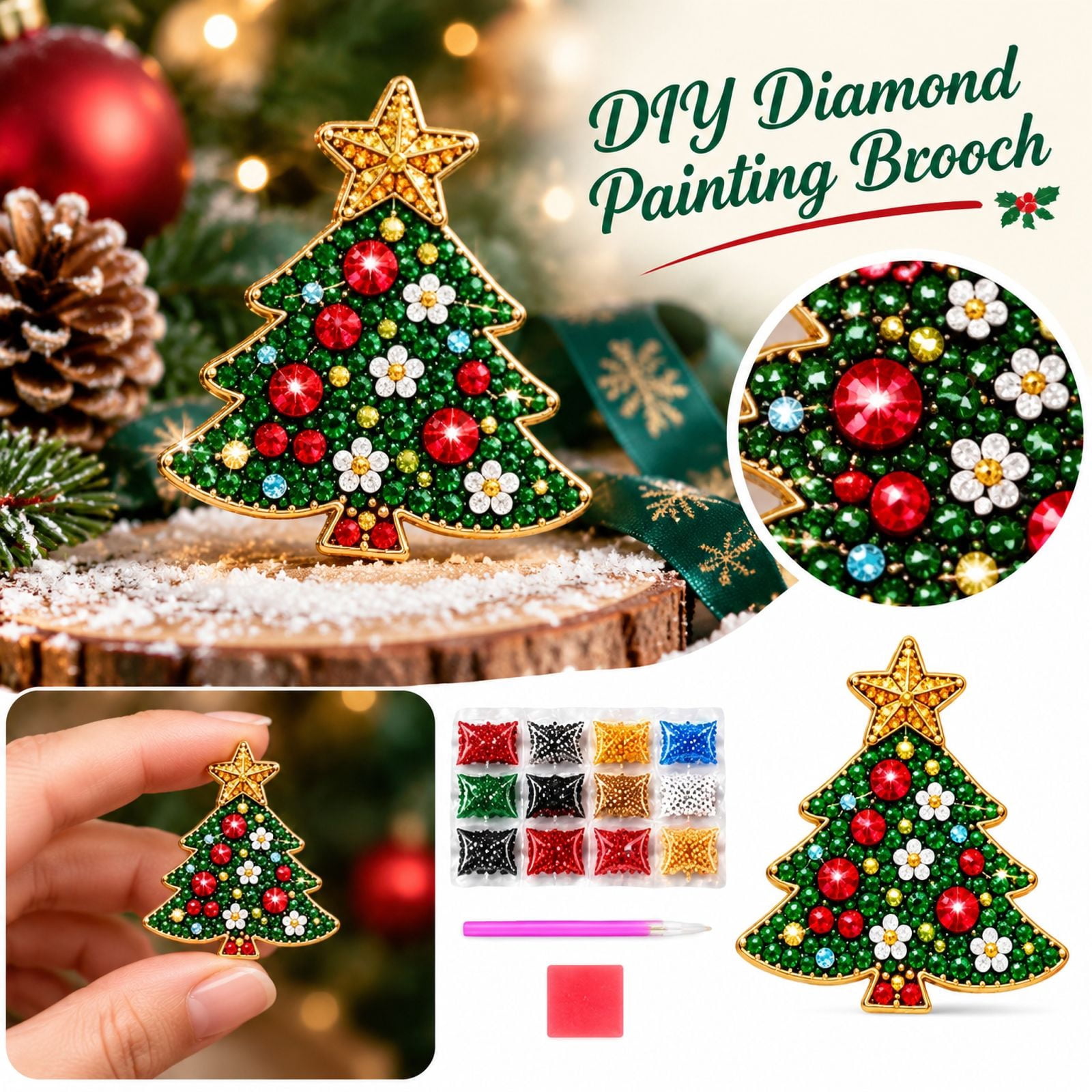 Cooking/recipe Skill Tree Christmas Diamond Art Brooch Kit - Tree Brooch, No Extra Supplies ...