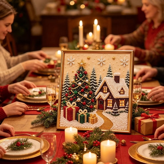 Christmas Diamond Art DIY Pearl Diamonds Paint Art Kit with Frame, Christmas Pearl Beads Art Craft for Beginners, Diamond Art Kits for Adults, Fall Decor for Home Wall