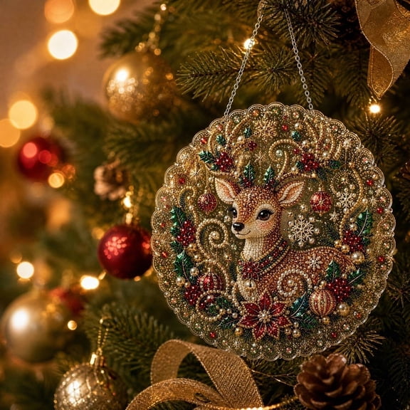 Christmas Diamond Art Hanging Kits for Adults, Christmas Wreath Diamond Art, 5D Special Shape Winter Diamond Painting Window Pendant Kit for Home Garden Wall Decor