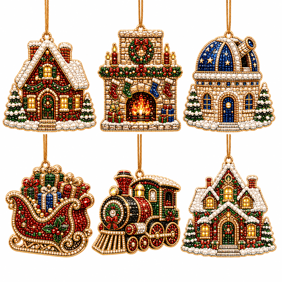 Christmas Diamond Art Hanging Ornaments Kit, 6 Pcs DIY Pearl Art Tree Decorations for Adults, Sparkling Holiday Craft Set for Christmas Home Decor