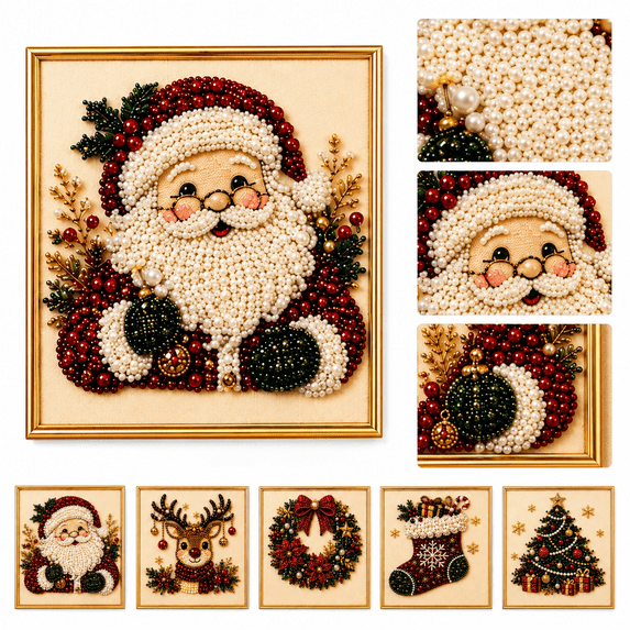 Christmas Diamond Art Kit, 20 x 20 cm DIY Pearl Painting with ABS Base, Beginner Holiday Craft for Adults Family Shelf Mantel Tabletop Indoor Decor, 1 Set