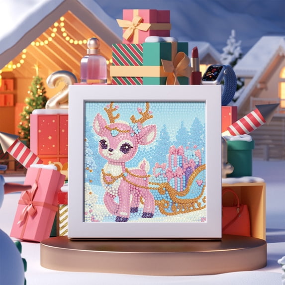 Christmas Diamond Art Kit, 7.09in Christmas printed canvas with Frame Holiday Craft Gift
